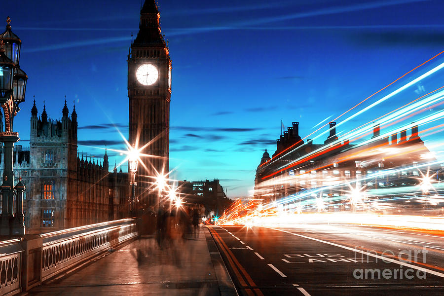 Night Walk on Westminster Bridge in London Photograph by John Rizzuto