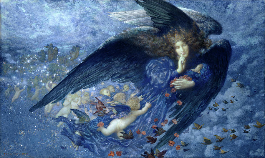 Edward Robert Hughes Painting - Night with her Train of Star by Edward Robert Hughes