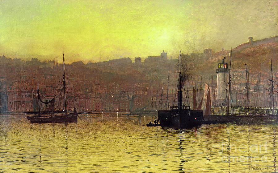 Nightfall In Scarborough Harbour, 1884 Painting by John Atkinson Grimshaw