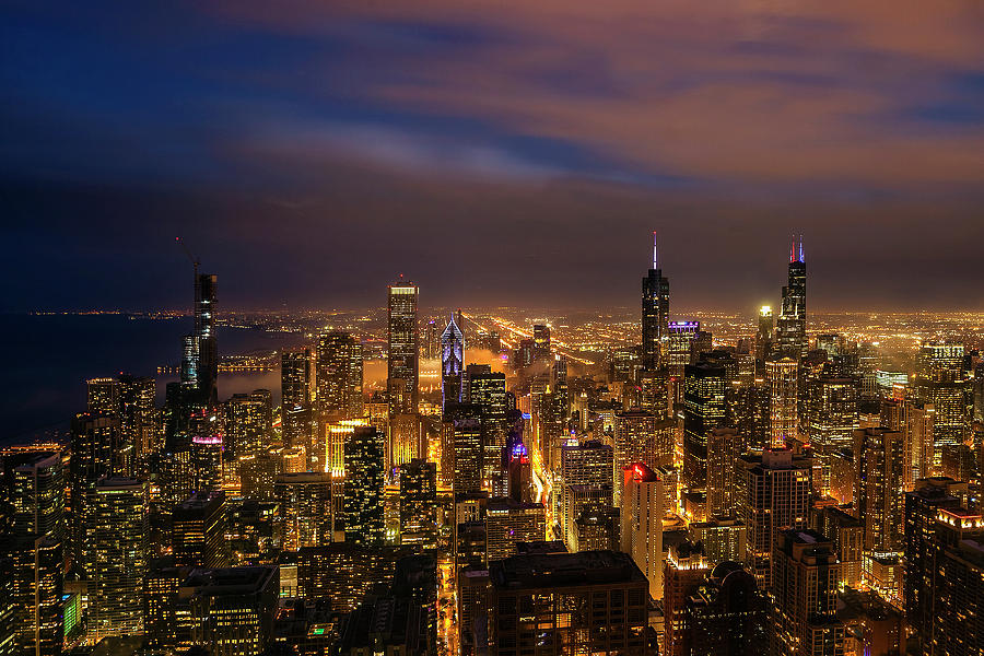 Nightfall over Chicago Photograph by Andrew Soundarajan