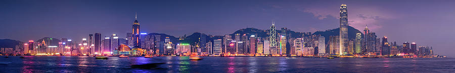 Nightshot Panorama Of Hongkong Skyline Photograph by Coolbiere Photograph