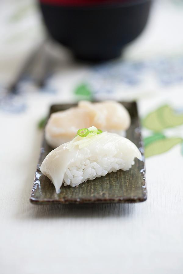 Nigiri Sushi With Squid Photograph by Martina Schindler