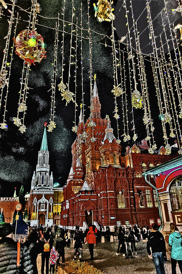 Nikolskaya Street. Red Square.  Illumination. Digital Art