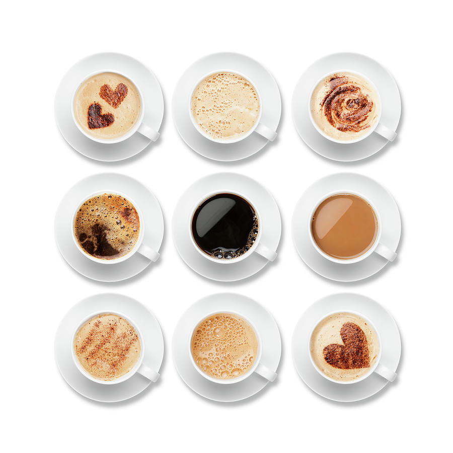 Nine Different Coffees In White Cups Photograph by Anthiacumming