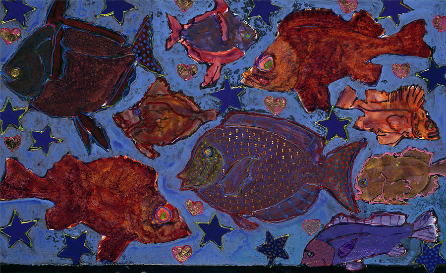 Nine Fish In A Sky Of Blue Painting by Marilee Whitehouse-holm Nine Fish In A Sky Of Blue Painting by Marilee Whitehouse-holm