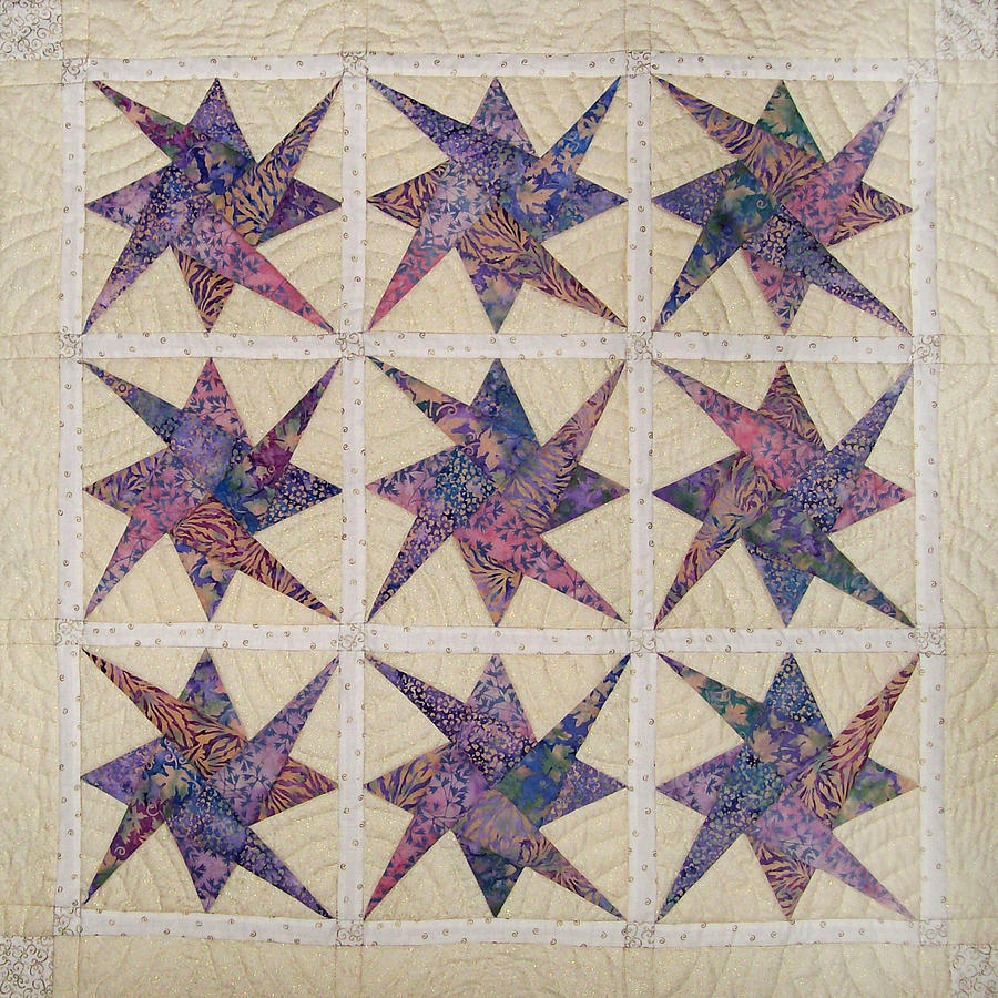 Art Quilt Tapestry - Textile - Nine Stars dipping their toes in the sea Sending Ripples to the Shore by Pam Geisel