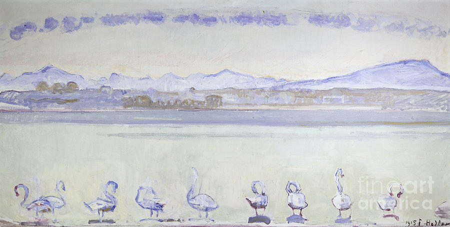 Nine Swans In Front Of A Mountainous Landscape Painting by Ferdinand Hodler