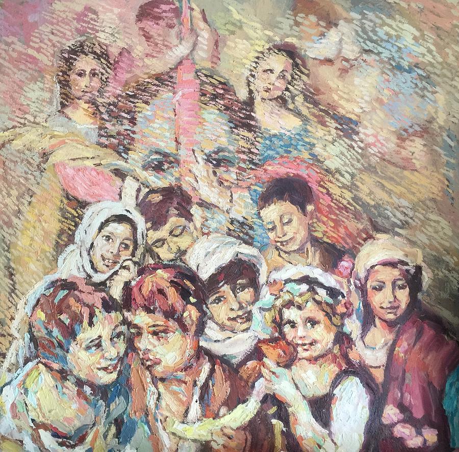 Children and Heaven Painting by Nelya Pinchuk