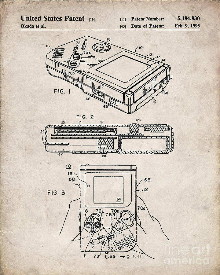 Vintage Digital Art - Nintendo Game Boy Patent, Gameboy Art - Antique Vintage by Patent Press