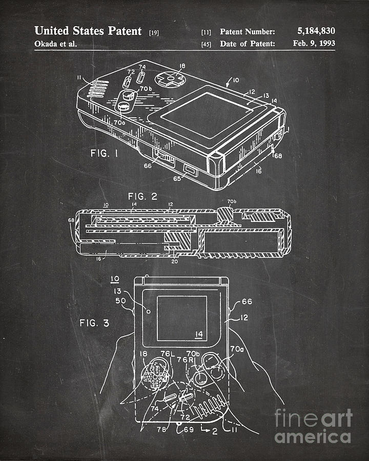 Black And White Digital Art - Nintendo Game Boy Patent, Gameboy Art - Chalkboard by Patent Press