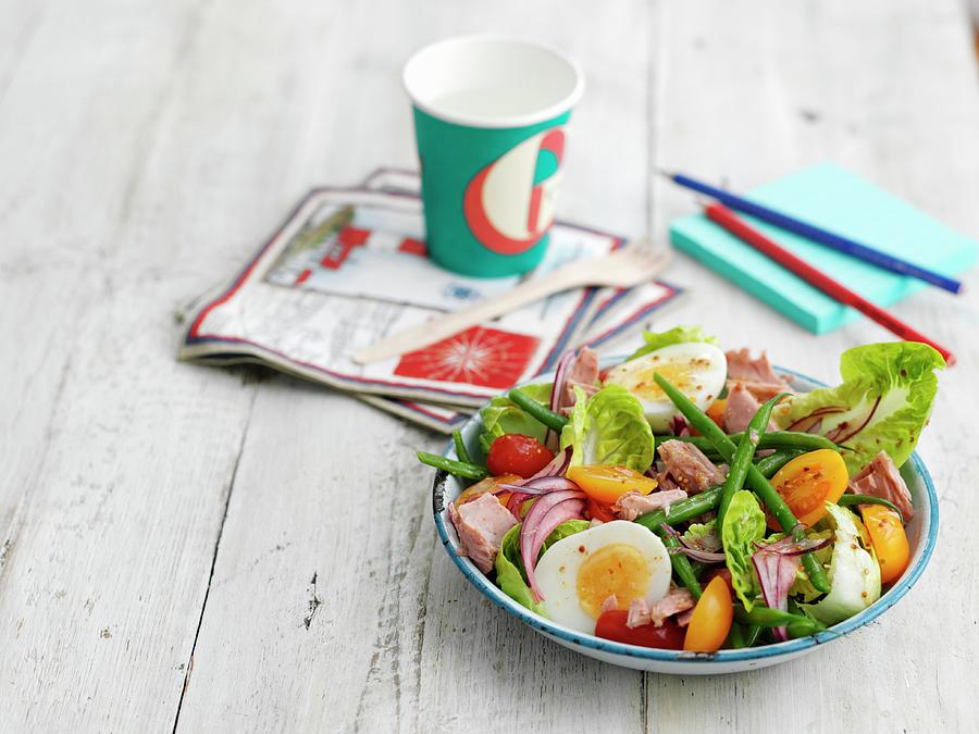 Nioise Salad With A Hard-boiled Egg And Green Beans Photograph by Gareth Morgans