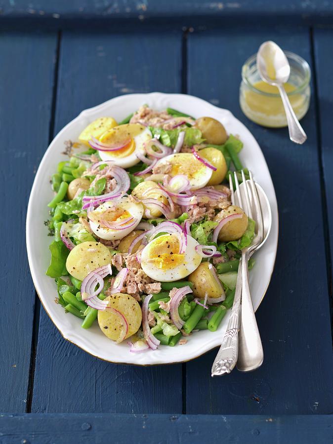 Nioise Salad With Green Beans, Potatoes, Eggs, Red Onions And Lettuce Photograph by Rua Castilho