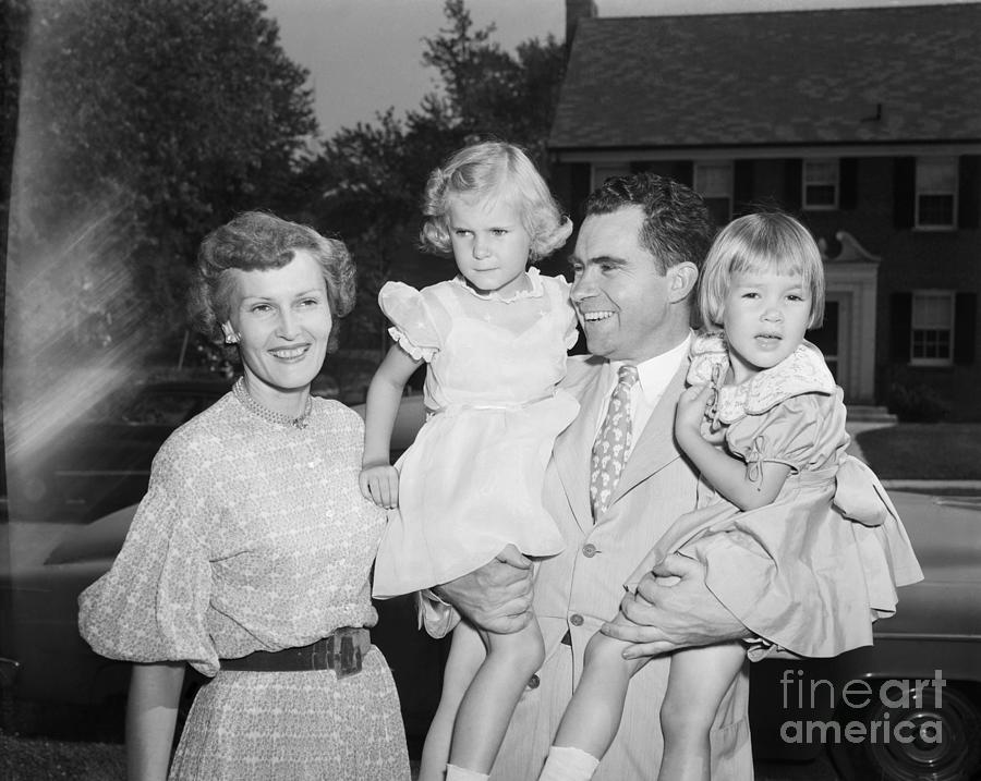 Nixon Hugging Daughters Photograph by Bettmann