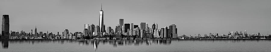 NJ NYC Skyline Panorama BW Photograph by Susan Candelario