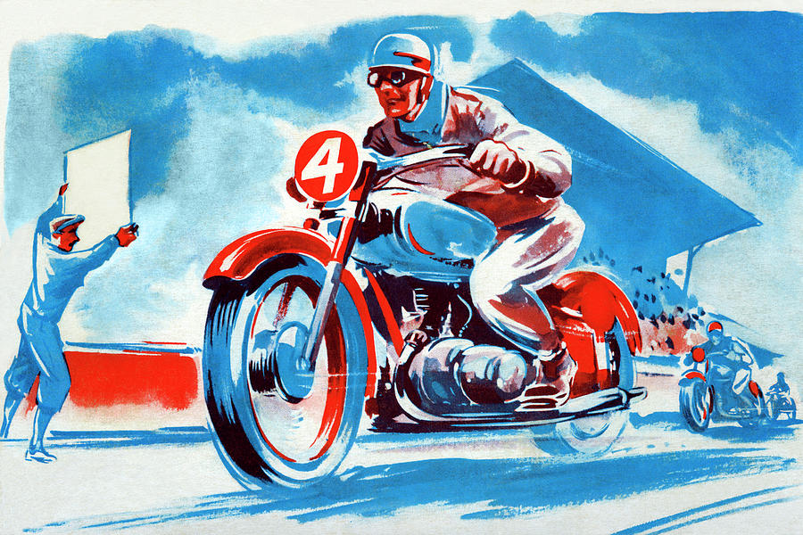 No. 4 Motorcycle Painting by Unknown