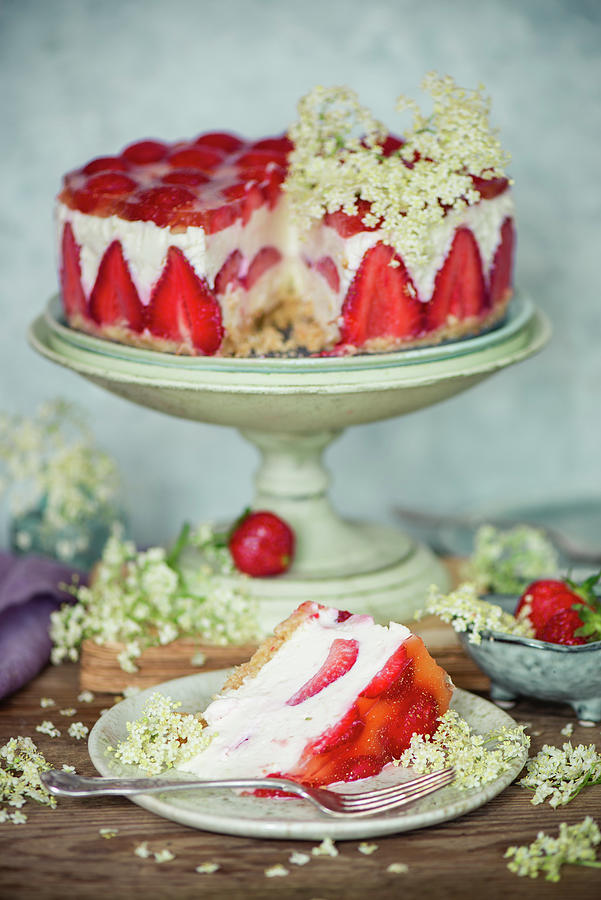 No Bake Cheesecake With Strawberries And Elderflower Jelly Photograph by Dziegielewska