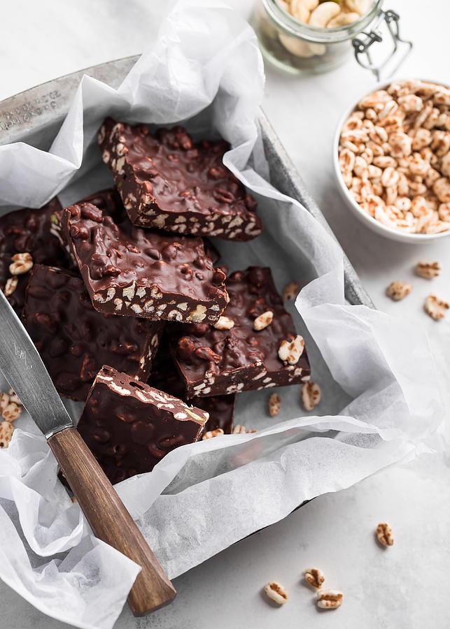 No Bake Chocolate And Puffed Rice Bars Photograph by Goleva