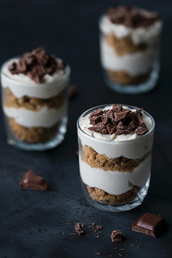 No-bake Mini Cheesecakes With Crushed Biscuits And Chocolate Photograph by Malgorzata Laniak