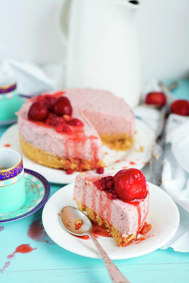 No-bake Strawberry Cheesecake, Sliced Photograph by Irina Meliukh