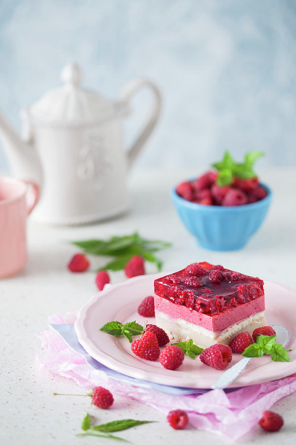 No Bake Vanilla Custard And Raspberry Cake Photograph by Malgorzata Laniak