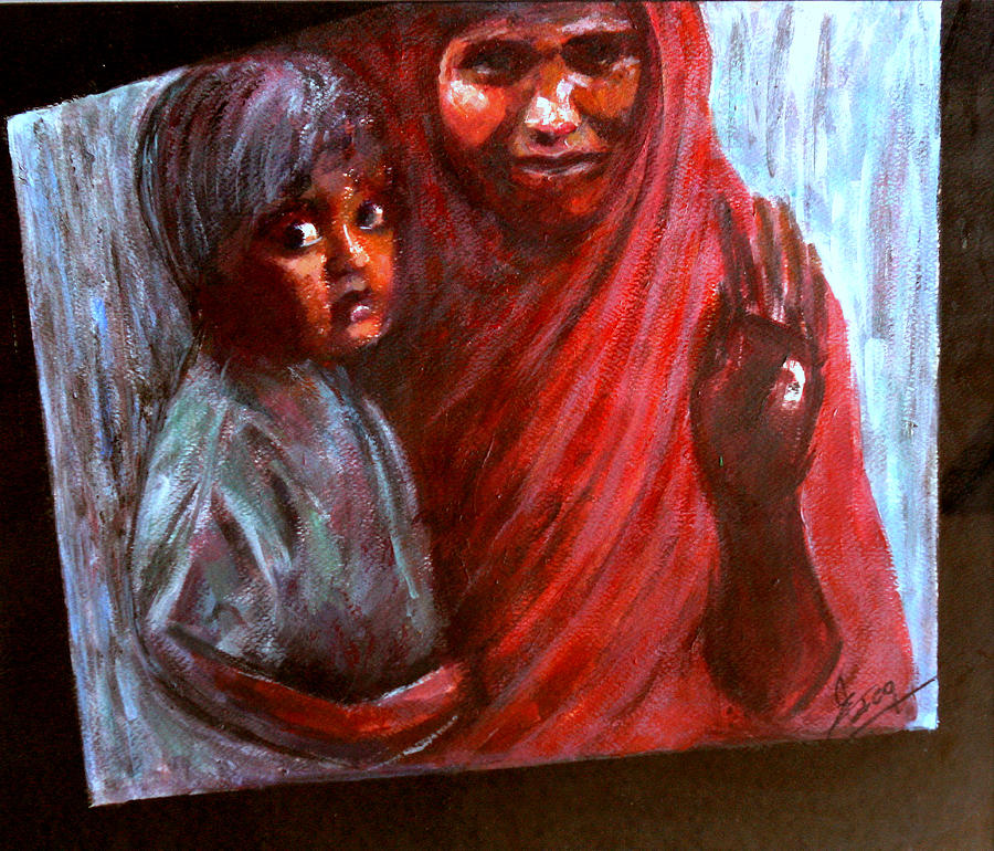 No Child Should Beg Painting by Jackie Nourigat