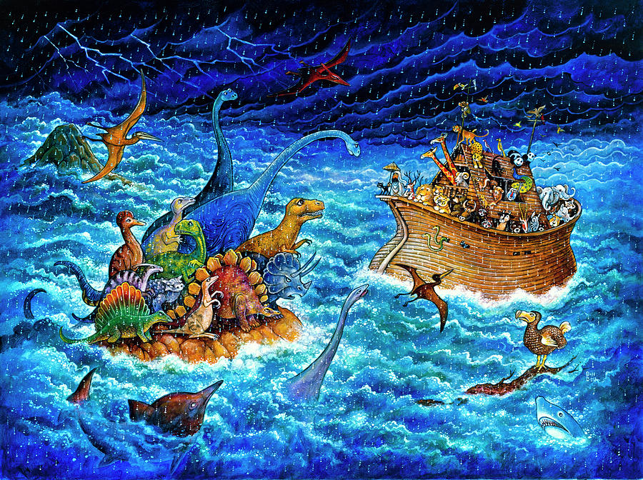 Animal Painting - Noah And The Dinosaurs by Bill Bell