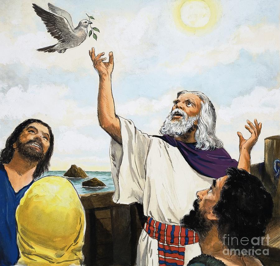 Noah And The Dove Painting by Clive Uptton - Pixels