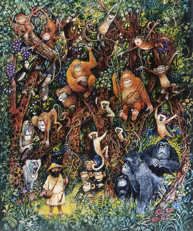 Animal Painting - Noah And The Monkeys by Bill Bell