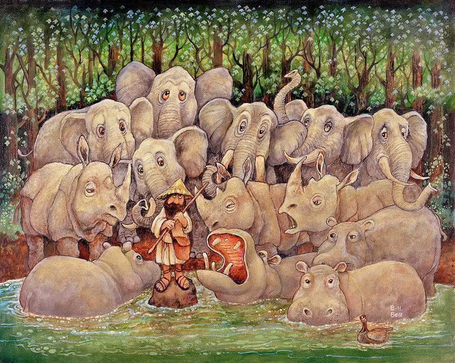 Noah - Elephants-rhinos-hippos Painting by Bill Bell