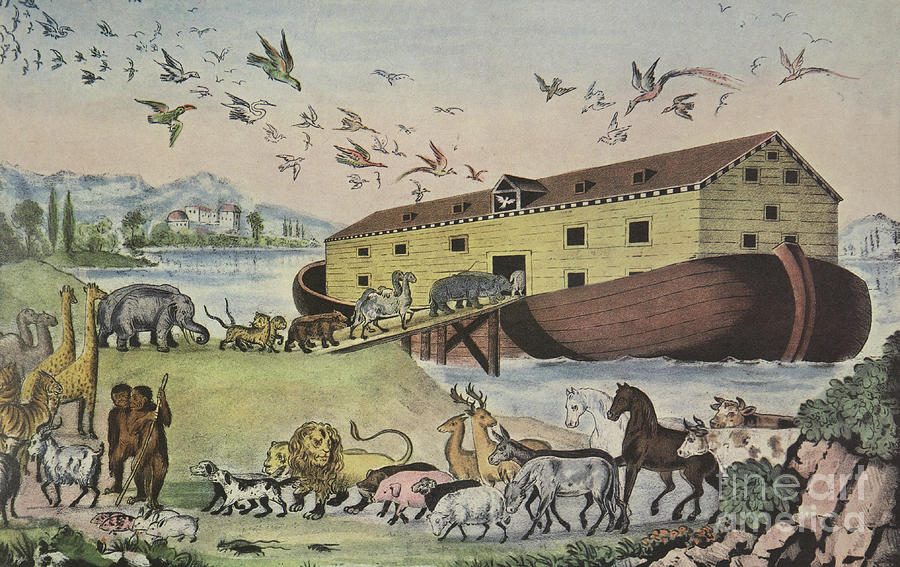 Noahs Ark, And They Went In Unto Noah Into The Ark, Two And Two Of All Flesh Painting by Currier And Ives