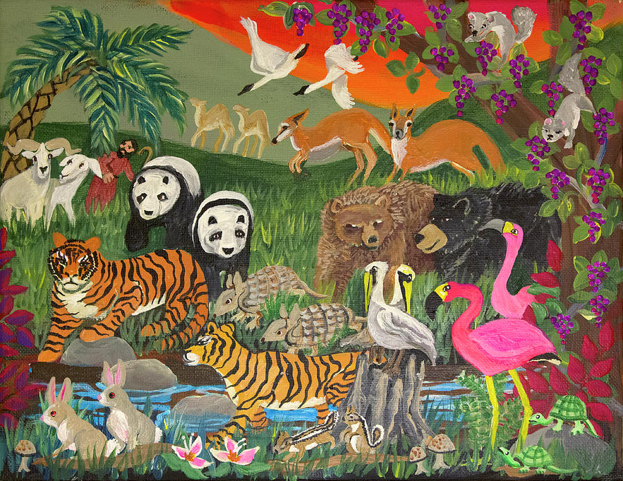 Animal Painting - Noahs Ark - panel 3 by Carol Salas