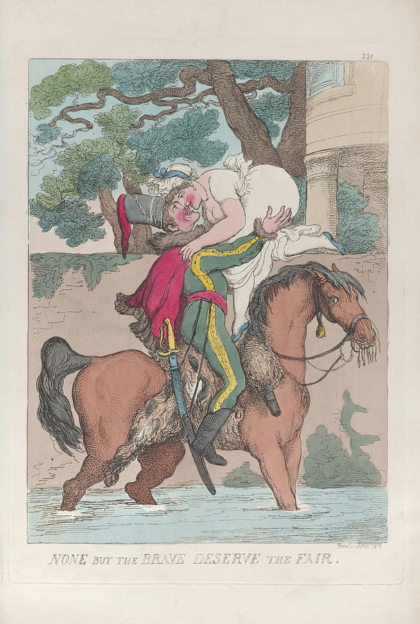 None But the Brave Deserve the Fair Drawing by Thomas Rowlandson