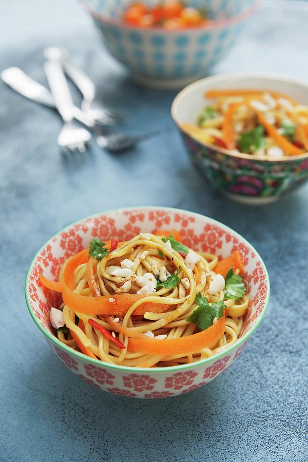 Noodle & Carrot Salad With Peanuts, Coriander And A Honey & Soy Dressing Photograph by Victoria Firmston