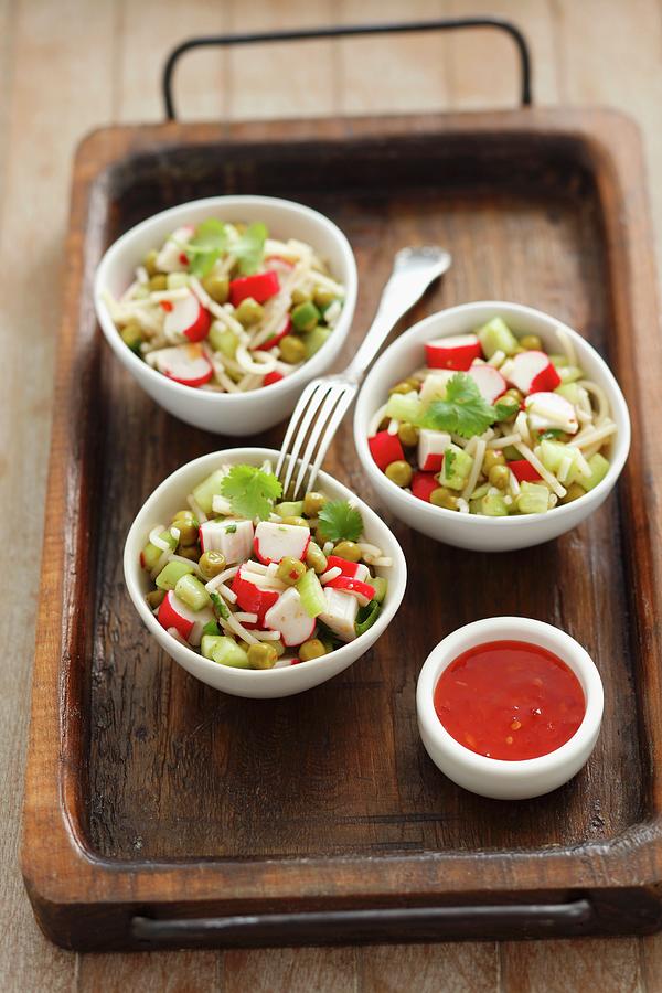 Noodle Salad With Surimi, Cucumber, Peas, Coriander And Chilli Sauce asia Photograph by Rua Castilho