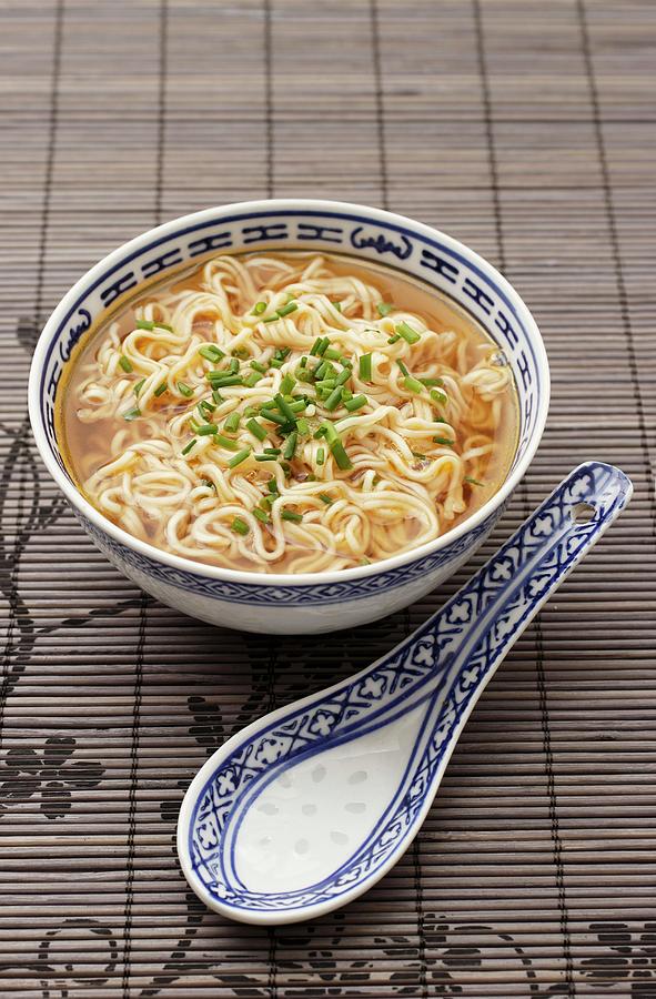 Noodle Soup From China With Chopped Chives Photograph by Gross, Petr