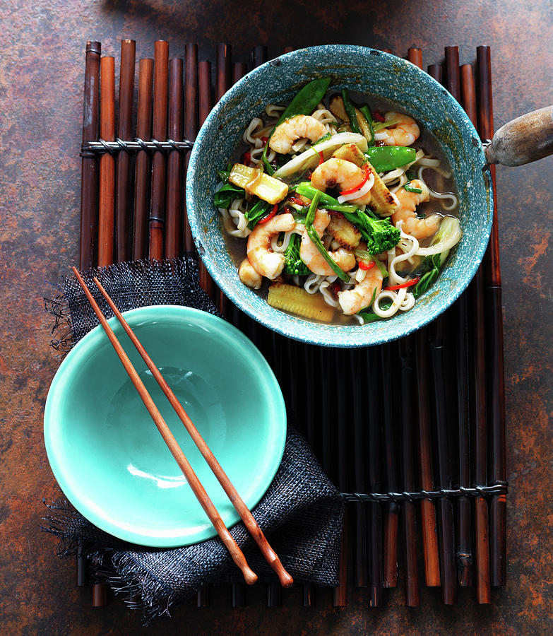 Noodle Soup With Oysters, Ginger, Spring Onions, Broccoli, Baby Corn And Chilli asia Photograph by Karen Thomas