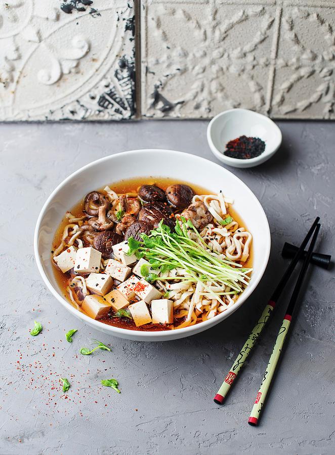 Noodle Soup With Tofu And Shiitake Mushrooms asia Photograph by Ewgenija Schall