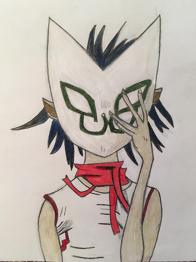 Noodle With Mask Gorillaz Phase 3 Drawing By Dana Leigh