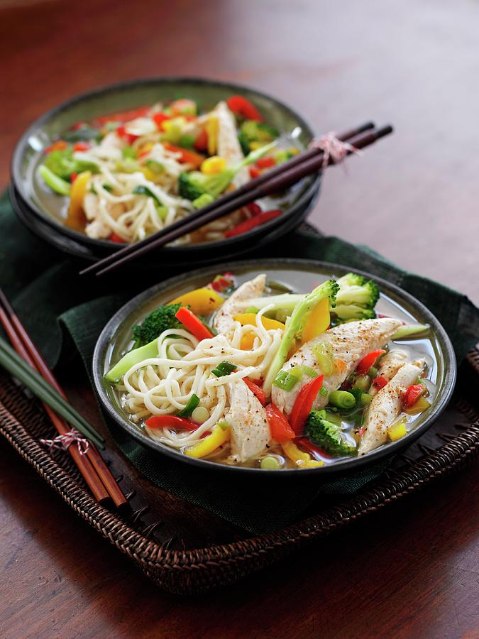 Noodles With Steamed Chicken And Vegetables asia Photograph by Gareth Morgans