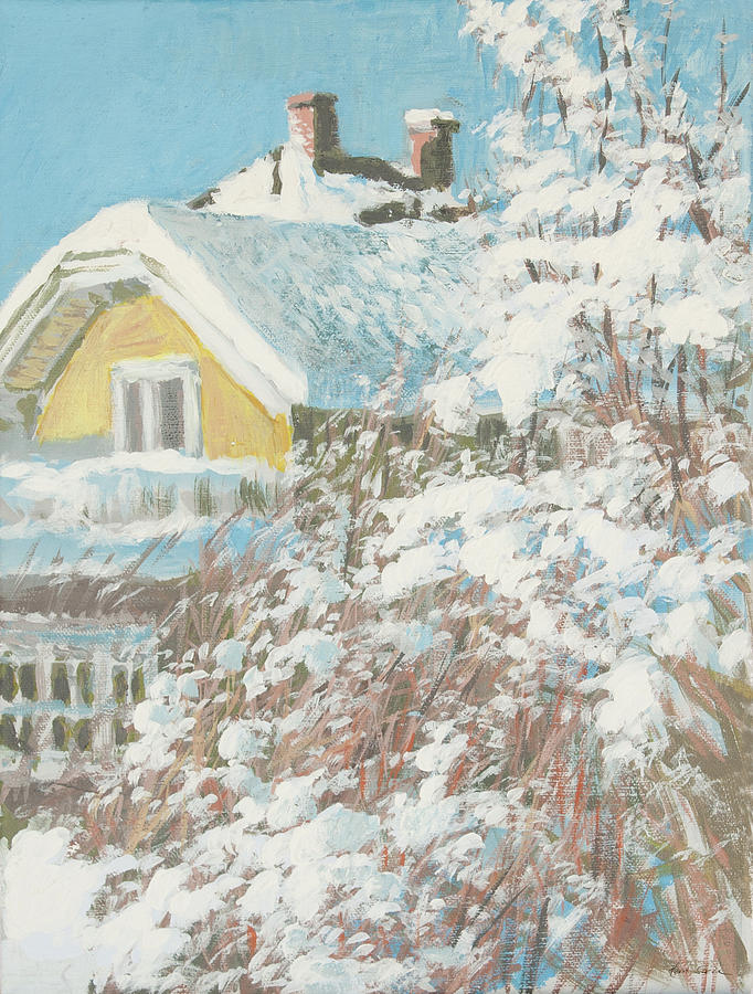 Nordic Town Houses - Yellow House Painting by Hans Egil Saele