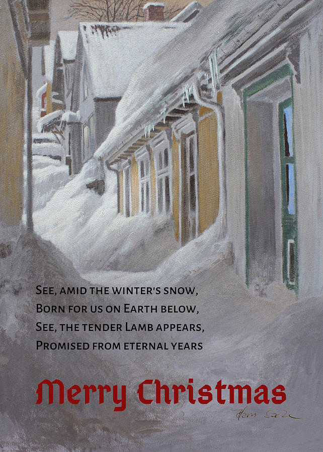 Nordic Town Houses - Christmas card version Painting by Hans Egil Saele