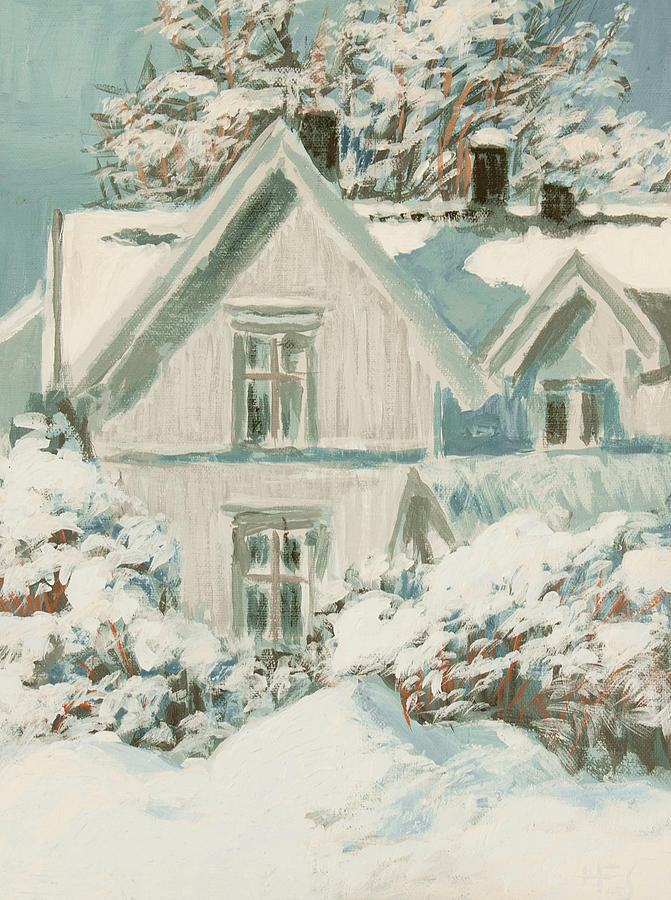 Nordic Town Houses - Early February Painting by Hans Egil Saele