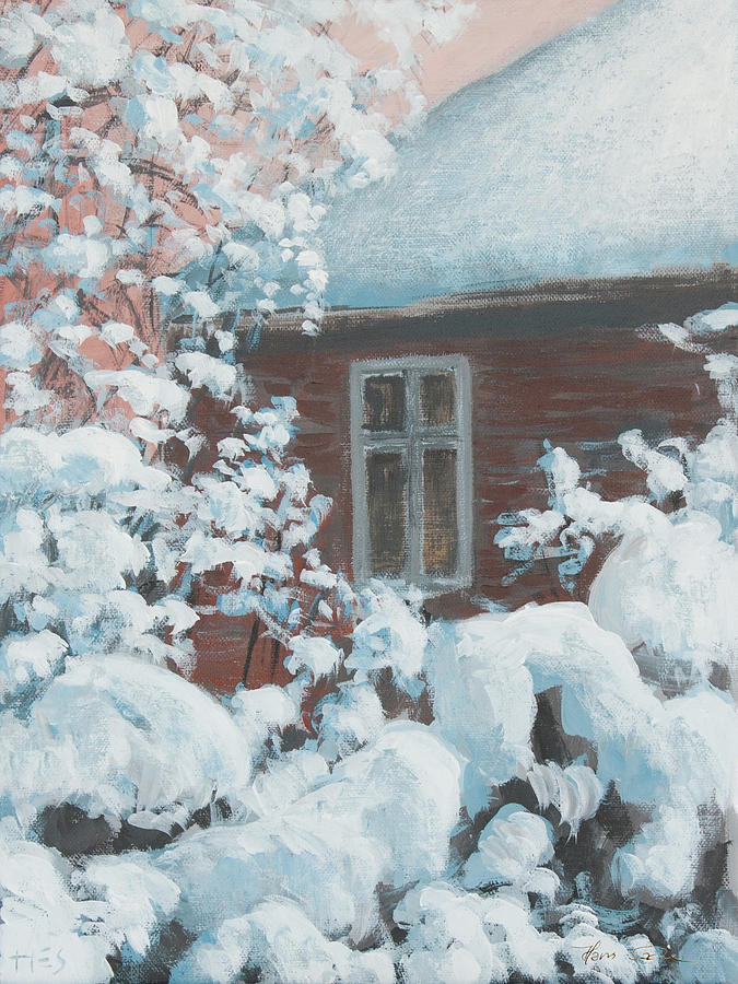 Nordic Town Houses - English Red Painting by Hans Egil Saele
