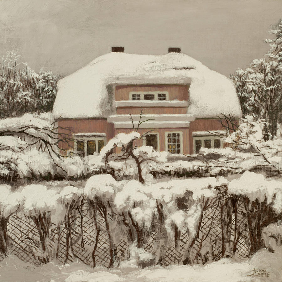 Nordic Town Houses - Pink House Painting by Hans Egil Saele