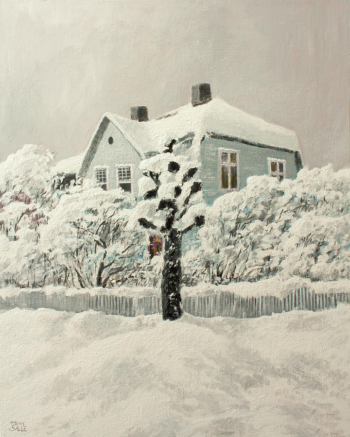 Nordic Town Houses - The House and the Poplar Tree Painting by Hans Egil Saele