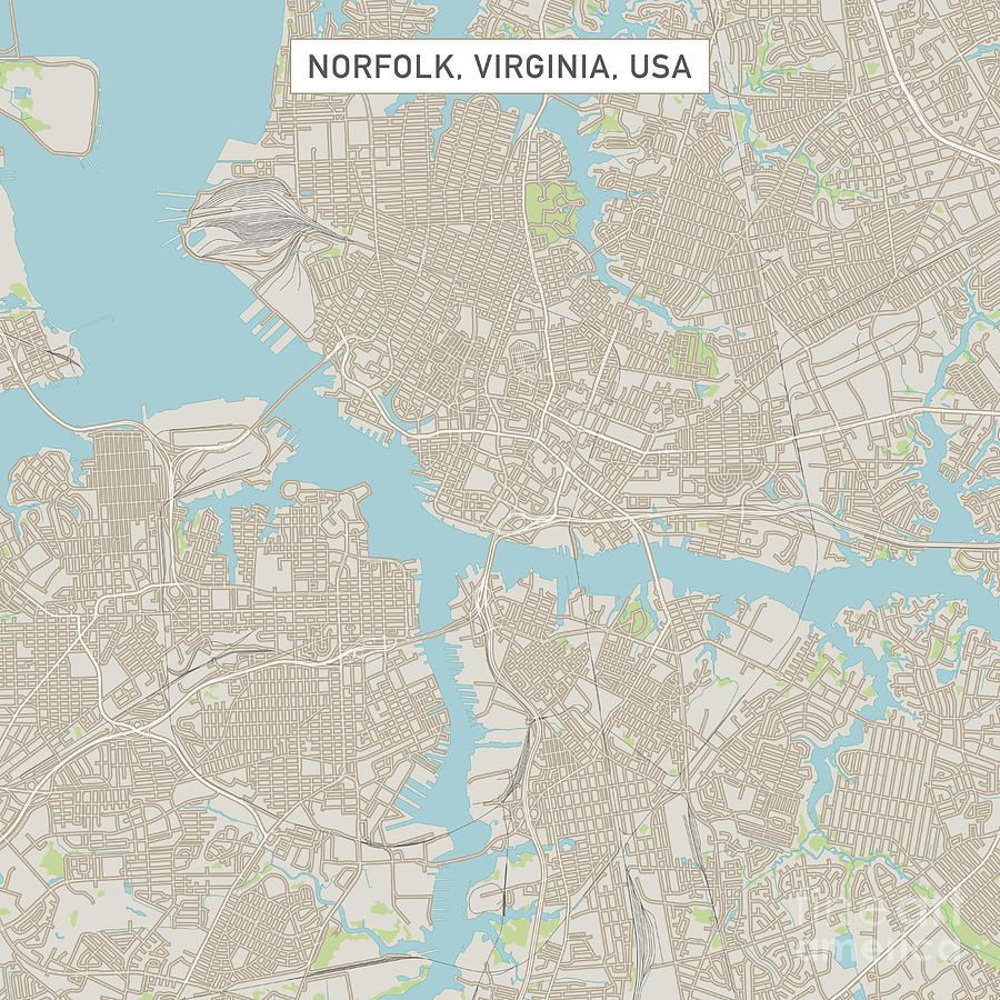 Norfolk Virginia US City Street Map Digital Art by Frank Ramspott ...