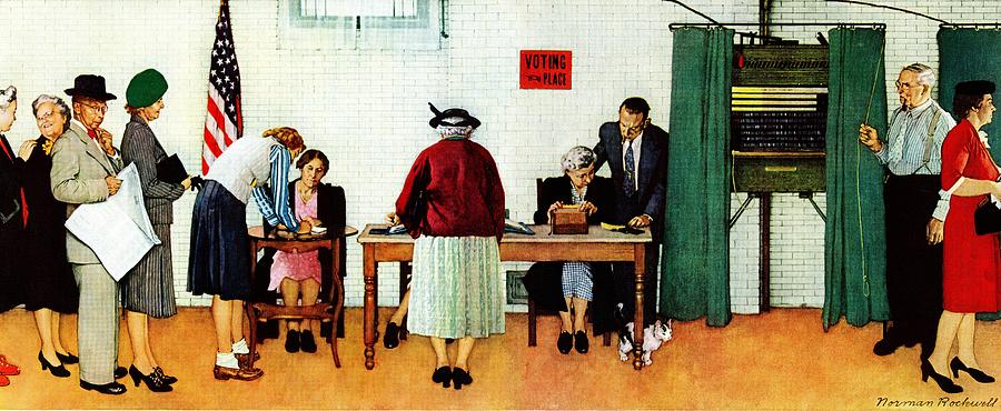 Norman Rockwell Painting - Norman Rockwell Paints America At The Polls by Norman Rockwell
