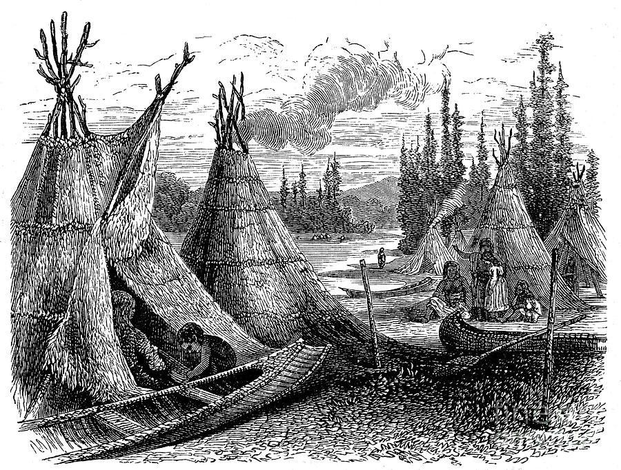 North American Cree Indian Settlement Drawing by Print Collector