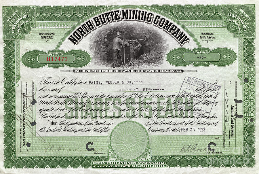 North Butte Mining Company Certficiate Photograph by Bettmann