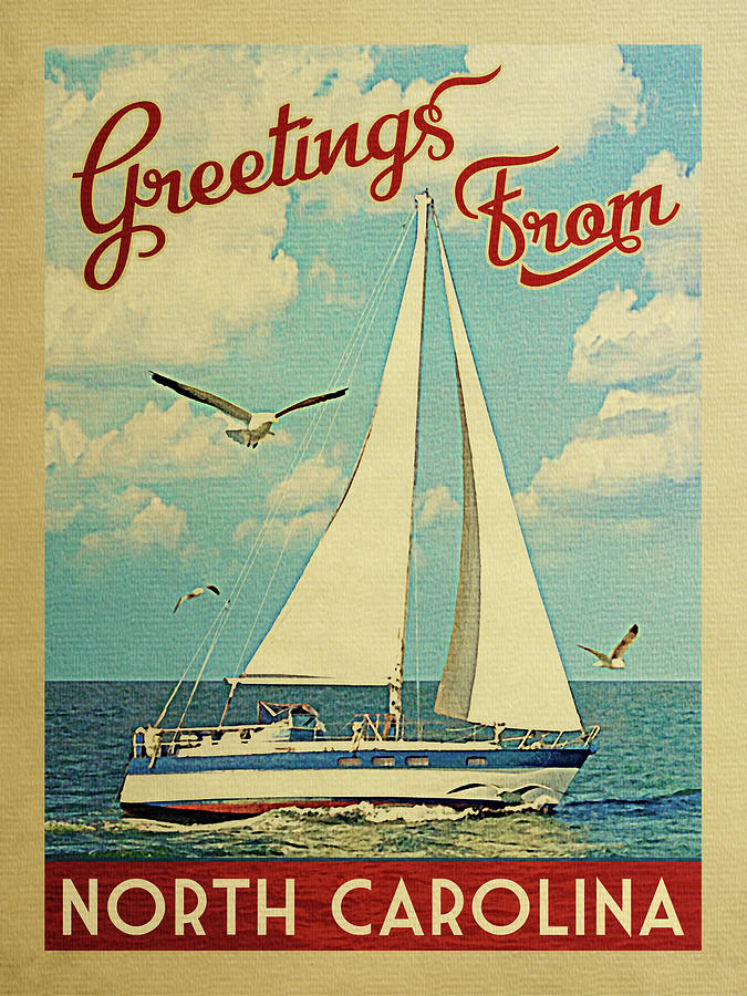 Boat Digital Art - North Carolina Sailboat Vintage Travel by Flo Karp